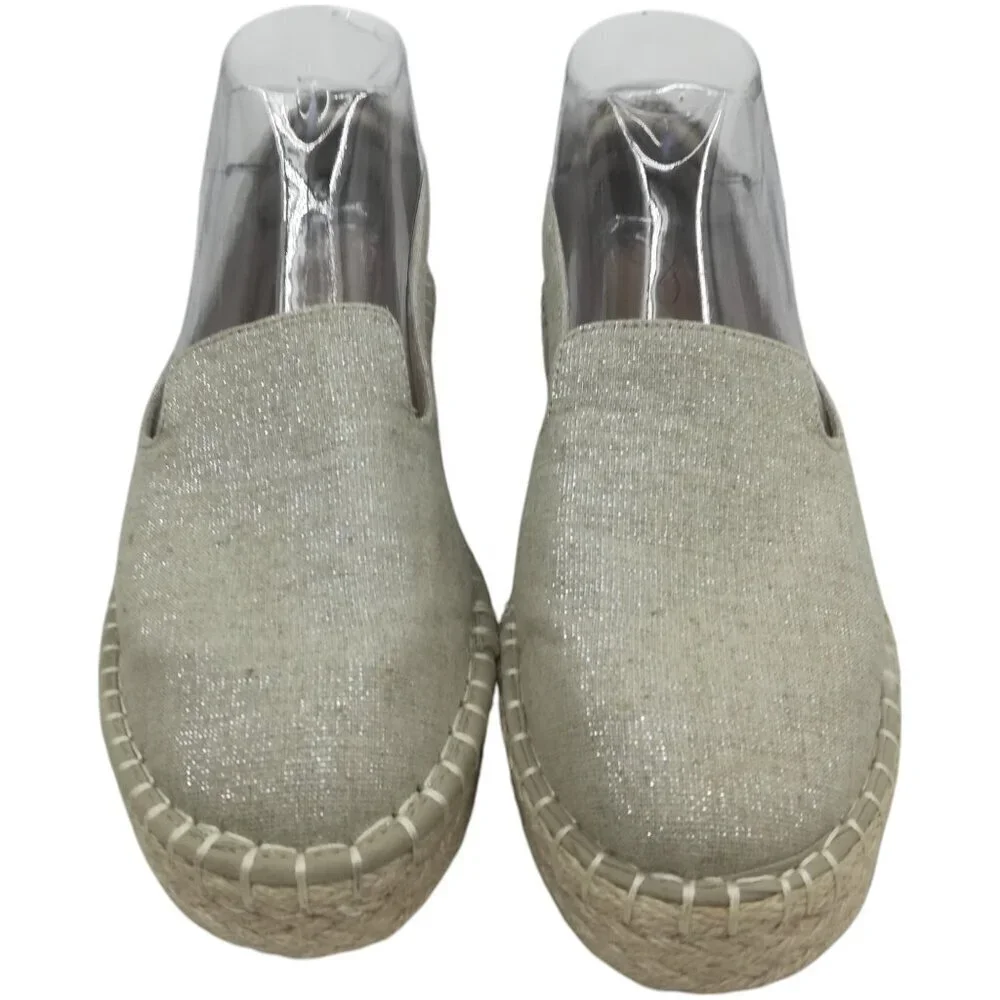 Joie Cara Metallic Gold Beige Espadrille Shoes Size 7.5 Platform Woven Slip-On